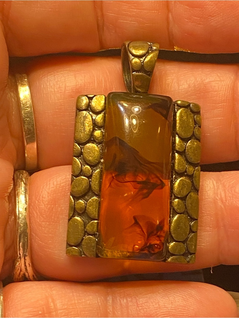 Vintage Artisan Baltic Amber Cognac Statement Pendant Brutalist Gothic Glam Punk